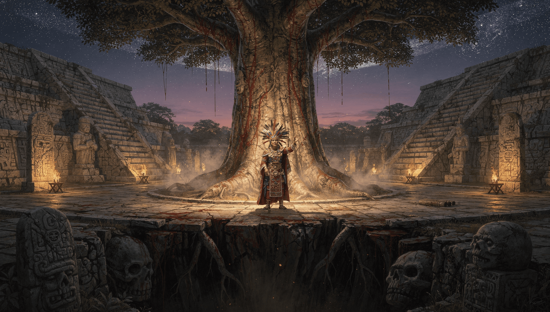 The Maya Ceiba Yaxche', the World Tree at the center of the cosmos