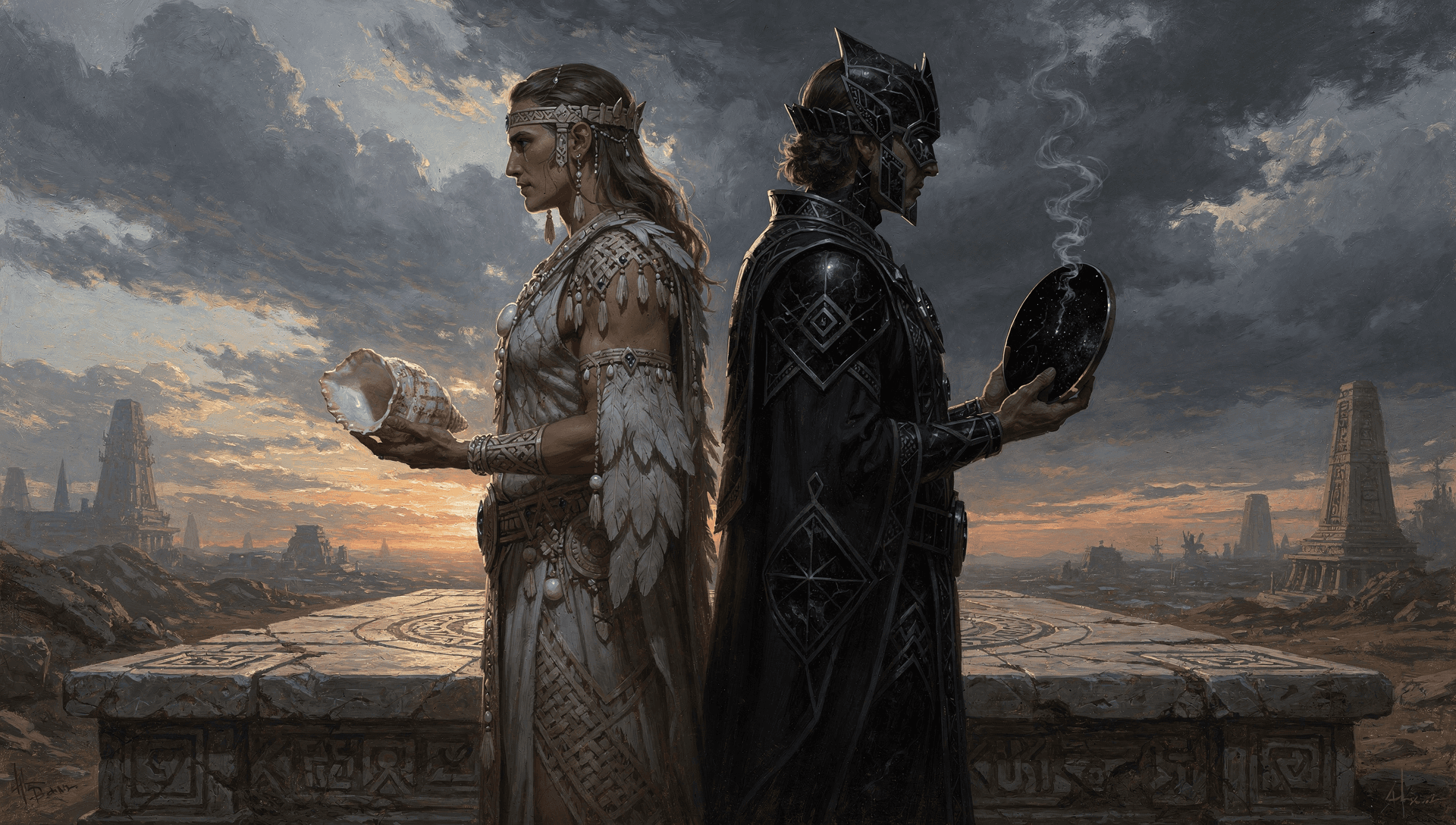 Quetzalcoatl and Tezcatlipoca, cosmic brothers who contest creation