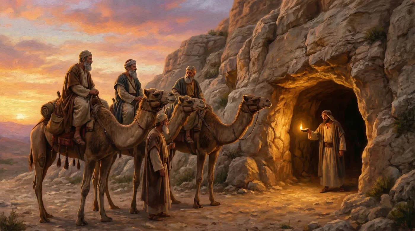The three priests from Ur arrive at the Bethlehem cave